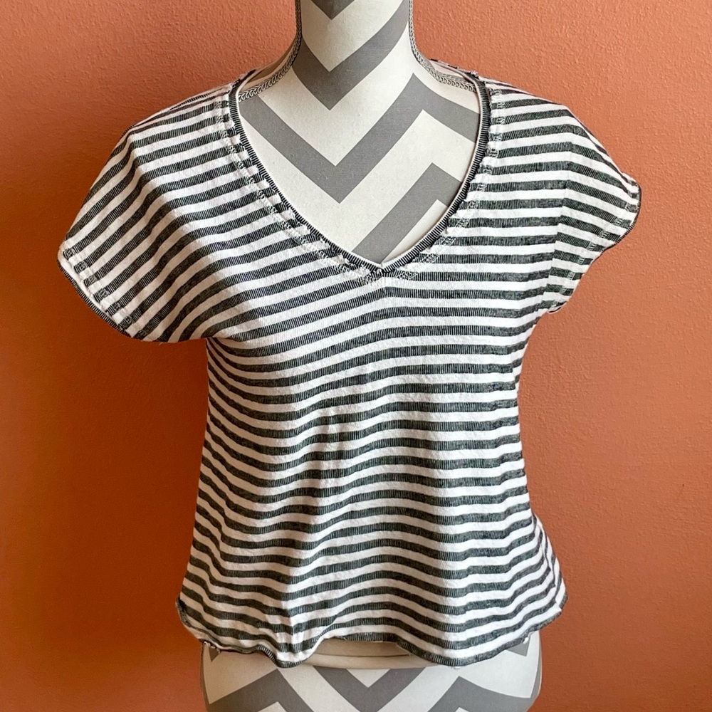 Green Envelope Striped Gray Women's Top